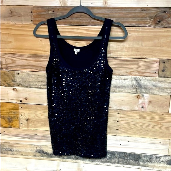 J.Crew Size XS 100% Cotton Lightweight Soft And Stretchy Black Sequin Tank Top - Picture 1 of 6
